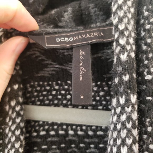 BCBGMAXAZRIA Shadia Textured Jacquard Sweater Coat in Black and Gray Size Small - Picture 3 of 12